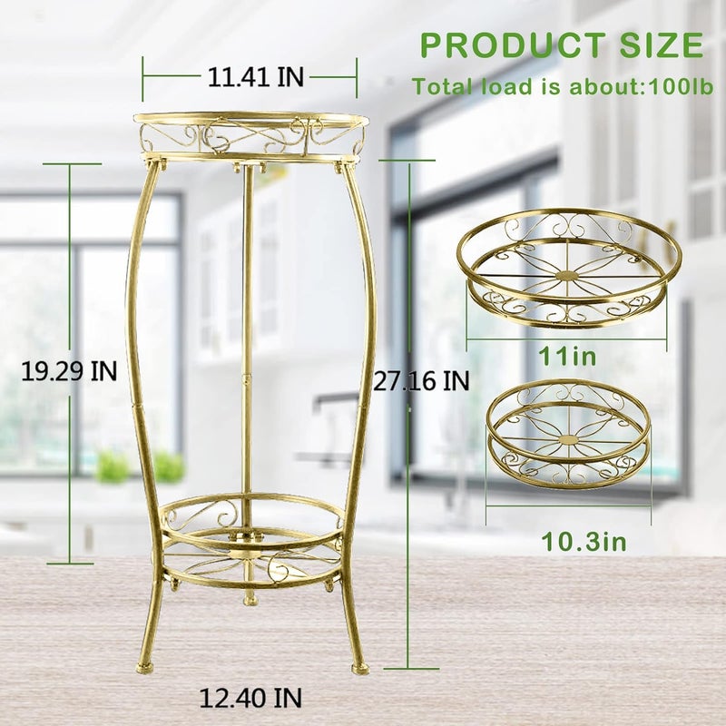 MOCORY Plant Stand Indoor Outdoor 2 Tier 27" Tall Metal Potted Holder Rack Flower Pot Stand Heavy Duty Plant Shelf Rustproof Iron Multiple Plant Round Supports Rack for Planter Corner Garden Balcony - Image 3